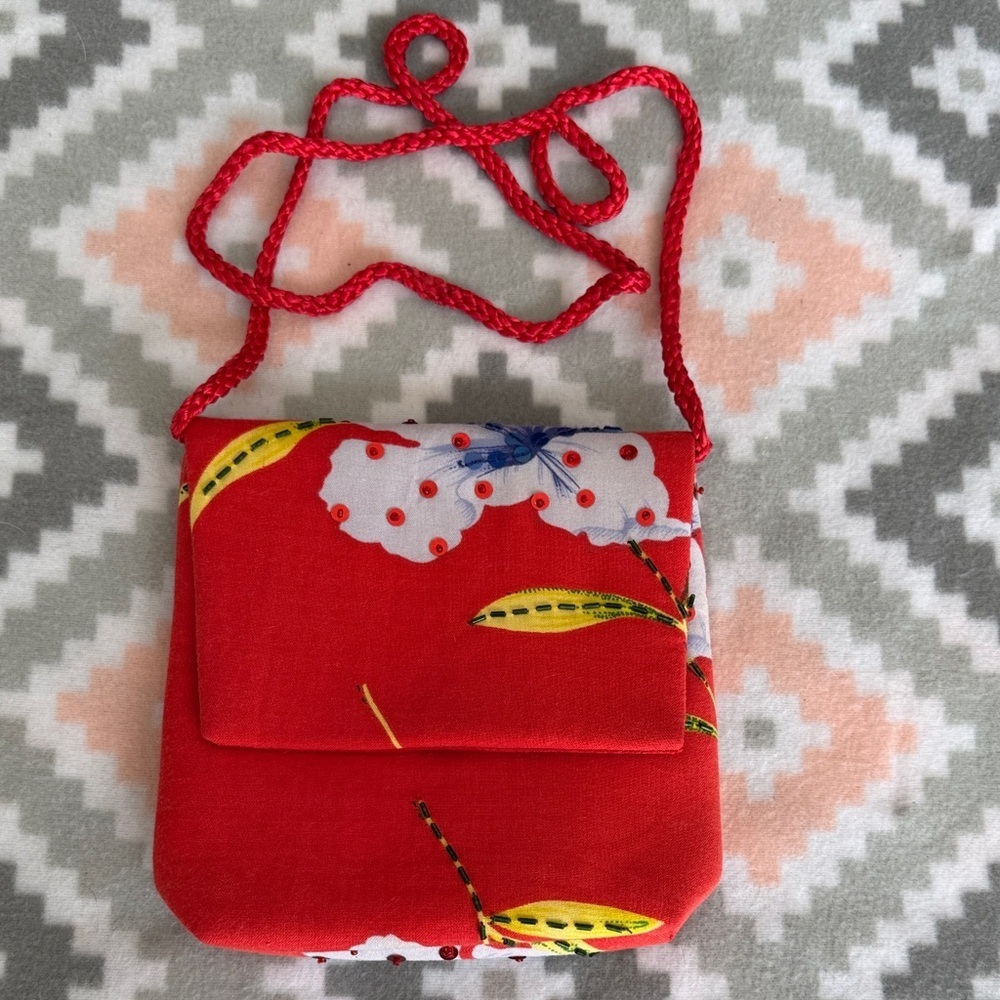 Made in India Red Floral Crossbody Bag with sequins and beads